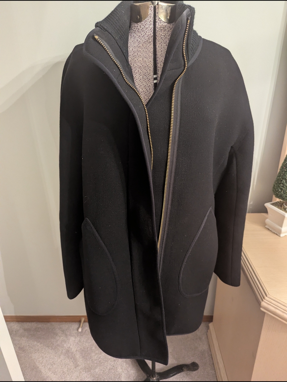 J. Crew Black Wool Blend Zip-Front Pea Coat
